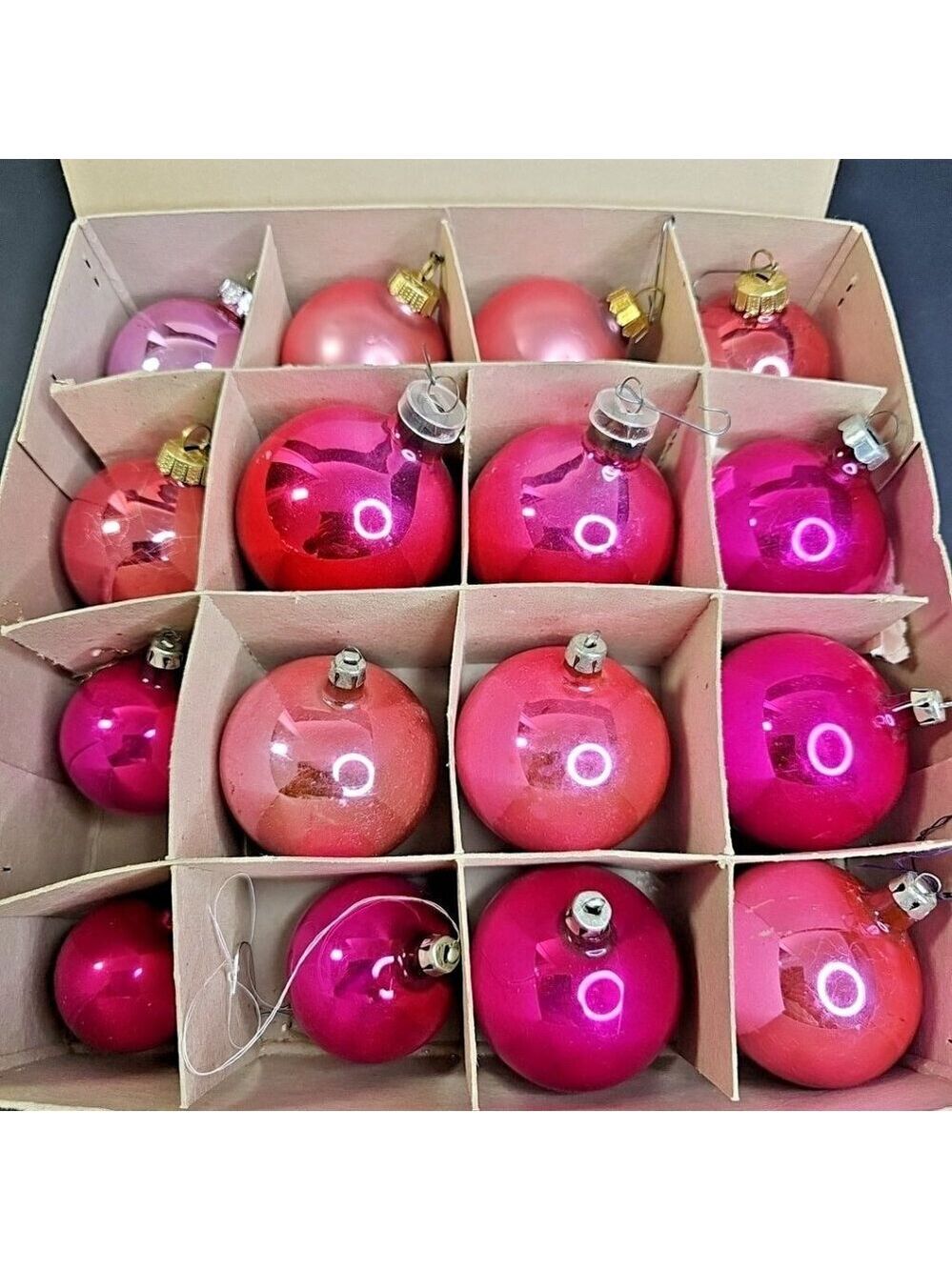 Pink Christmas Baubles 16pcs Various Sizes Vintage Germany Poland Ornaments